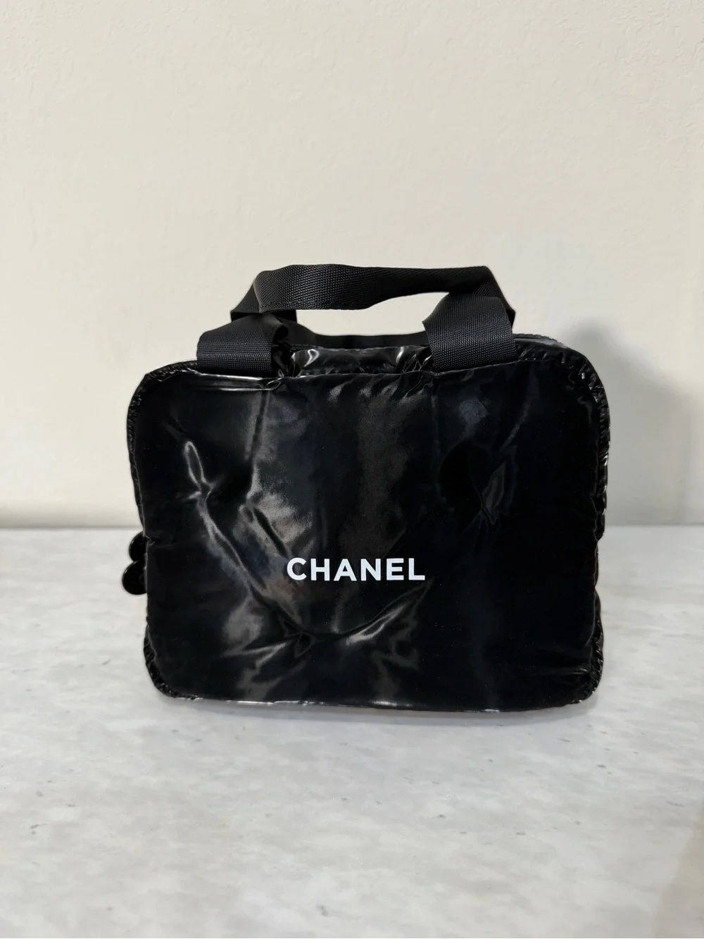 CHANEL Black Cosmetic Travel Case - Quilted Shine Finish